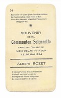 Meix Devant Virton Albert Rozet Souvenir De Communion Solennelle 20 Mai 1934 - Meix-devant-Virton