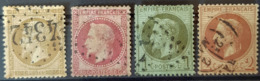 FRANCE - Canceled - YT 21, 24, 25, 26B - 10c 80c 1c 2c - 1863-1870 Napoleon III Gelauwerd