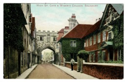 Ref 1323 - Early Postcard - High Street Gate & Widow's College Salisbury - Wiltshire - Salisbury