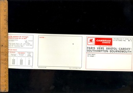 Horaires Paris - Southampton Bournemouth Bristol Cardiff 1966 Compagnie Aérienne BEA CAMBRIAN AIRWAYS Airlines Aviiation - Europe