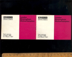 Train Time Table British Rail Railways Western Region London Birmingham Wolverhampton 1966 Horaires Trains - Europe