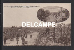 Delcampe - DD / 62 PAS-DE-CALAIS / LENS AVANT ET APRÈS LA GUERRE 1914-18 / BOULEVARD DES ÉCOLES - Lens