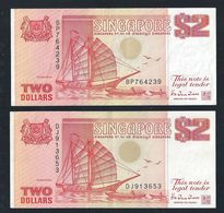Singapore 1990 $2 X 2 Pcs HTT Orange Ship Series Currency Money Banknote (#138) VG - Singapour