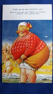 CPA FEMME GROSSE OBESE VOILA UN AN QUE J ATTENDS CELA PLAGE - Mujeres
