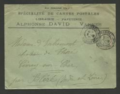 MORBIHAN / Enveloppe Commerciale " Librairie - Papeterie A. DAVID " à VANNES / Semeuse 1903 - 1877-1920: Semi Modern Period