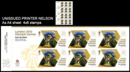 GREAT BRITAIN 2012 Olympics London Bicycle A4 4x6 Printer:Nelson UNISSUED - Errors, Freaks & Oddities (EFOs