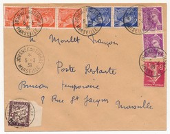 FRANCE => Enveloppe - Cachet "Journée Du Timbre MARSEILLE" 5/3/1939 Affr Composé Mercure / Semeuse + Taxe Poste Restante - Covers & Documents