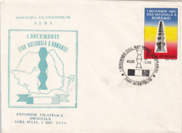 81549-NATIONAL DAY, DECEMBER 1ST, FLAG, ENDLESS COLUMN, SPECIAL COVER, 1990, ROMANIA - Storia Postale