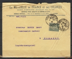 N° 130 SEMEUSE PERFOREE MFC MUTUELLE DE FRANCE ET DES COLONIES SUR LETTRE DE LYON - Autres & Non Classés