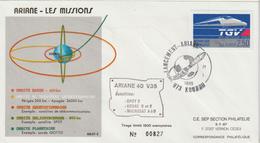 France Kourou 1990 Lancement Ariane Vol 35 - Gedenkstempel