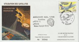 France Kourou 1993 Lancement Ariane Vol 56 - Cachets Commémoratifs