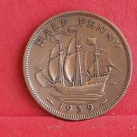 GREAT BRITAIN 1 HALF PENNY 1939 -    KM# 844 - (Nº30396) - C. 1/2 Penny