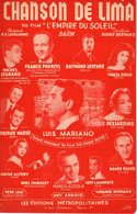 PARTITION CHANSON DE LIMA - DU FILM L'EMPIRE DU SOLEIL - LEGRAND POURCEL LEFEVRE MARIANO - 1957 - EXC ETAT PROCHE NEUF - - Música De Películas