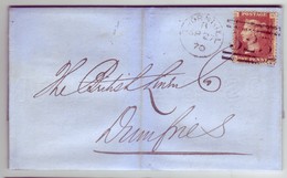 GB QV Scotland Cancel 323 THORNHILL Plate 121,  27 SEPT 1870 To DUMFRIES Lettered BN/NB NICE/Clean - Storia Postale