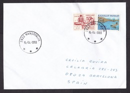 Greenland: Cover To Spain, 2003, 2 Charity Stamps, Rare Cancel Nanortalik (traces Of Use) - Briefe U. Dokumente