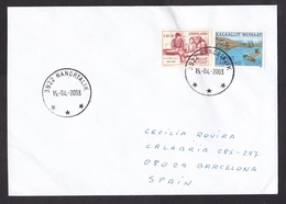 Greenland: Cover To Spain, 2003, 2 Charity Stamps, Rare Cancel Nanortalik (traces Of Use) - Cartas & Documentos