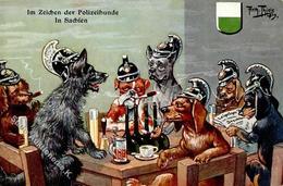 Thiele, Arthur Dackel Hunde Personifiziert Polizei  Künstlerkarte I-II Chien - Thiele, Arthur