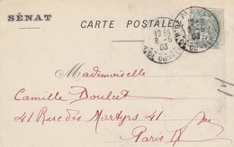 Postcard Genealogy Camille Doulcet 41 Rue Des Martyrs Paris PU 1903 On Senat Undivided Back Postcard My Ref  B13564 - Généalogie