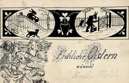 Handgemalt Sign. Ulrich, Hs. Hasen Personifiziert Hund Ostern  Künstlerkarte 1905 I-II (fleckig) Peint à La Main Paques  - Other & Unclassified