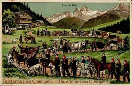 Landwirtschaft Schweiz Bäuerinnen Von Champery Präge-Karte I-II Paysans - Exposiciones