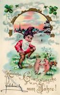 Zwerg Schweine Neujahr Prägedruck I-II Cochon Bonne Annee Lutin - Fairy Tales, Popular Stories & Legends