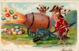 Ostern Hasen Personifiziert Eier Kanone Lithographie / Prägedruck 1904 I-II Paques - Easter