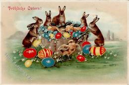 Ostern Hasen Personifiziert Küken Lithographie 1905 I-II (fleckig) Paques - Easter