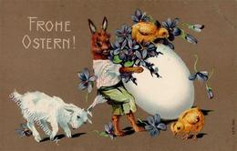 Ostern Hasen Personifiziert Ziege Küken Prägedruck 1909 I-II Paques - Easter