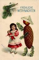 Weihnachten Kind Puppe  Prägedruck I-II (Marke Entfernt) Noel - Sonstige & Ohne Zuordnung