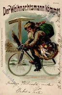 Weihnachtsmann Fahrrad Puppe Spielzeug Lithographie 1907 I-II (fleckig) Pere Noel Jouet Cycles - Kerstman