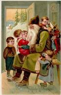 Weihnachtsmann Kinder Puppe Spielzeug Lithographie / Prägedruck 1904 I-II Pere Noel Jouet - Santa Claus