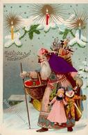 Weihnachtsmann Puppe Spielzeug Lithographie / Prägedruck I-II Pere Noel Jouet - Santa Claus