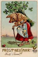 Schwein Personifiziert Geld Neujahr  Lithographie 1903 I-II Cochon Bonne Annee Argent - Koeien