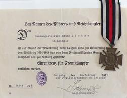 WK I Orden Ehrenkreuz Für Frontkämpfer Mit Verleihungsurkunde I-II - Guerre 1914-18