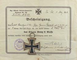 WK I Orden Eiserne Kreuz 2. Klasse Mit Verleihungsurkunde II (fleckig, Stauchung) - Guerre 1914-18