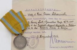 WK I Orden Friedrich August Medaille Silber Sowie Bescheinigung Eisernes Kreuz II. Kl. Ausgestellt 9. Kgl. Leib-Grenadie - War 1914-18