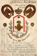 Regiment Berlin Mitte (1000) 1. Garde Feld Artl. Regt. Garnison Prägedruck 1904 II (Stauchung, Fleckig) - Regimente