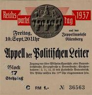 Reichsparteitag WK II Nürnberg (8500) 1937 Eintrittskarte Appell Der Politischen Leiter I-II - Guerra 1939-45