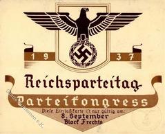 Reichsparteitag WK II Nürnberg (8500) 1937 Eintrittskarte Parteikongress I-II - Weltkrieg 1939-45