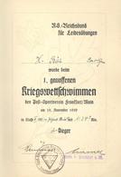 WK II HJ Frankfurt (6000) NS Reichsbund Für Leibesübungen Urkunde Kriegswettschwimmen I-II (fleckig) - Oorlog 1939-45