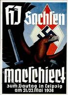 WK II HJ Propaganda HJ Sachsen Maschiert Zum Gautag In Leipzig Künstler-Karte Mit Sonderstempel I-II (kl. Stauchung) - Guerre 1939-45