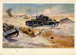 Panzer (WK II) Wüstenkrieg In Nord-Afrika Künstlerkarte I-II (Eckbug) Réservoir - Weltkrieg 1939-45