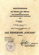 Verleihungsurkunde Besitzzeugnis Das Ärmelband KURLAND I-II (fleckig) - Guerra 1939-45