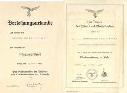 Verleihungsurkunde WK II 1 X Abzeichen Für Flugzeugführer U. 1 X Dienstauszeichung IV. Klasse I-II (fleckig) - War 1939-45