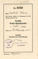 Verleihungsurkunde WK II Deutsche Reichs Sportabzeichen Mit Unterschrift V. Tschammer II (Umschlag U. 1. Seite Beschädig - War 1939-45
