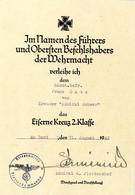 Verleihungsurkunde WK II Eiserne Kreuz 2. Klasse Dabei Ein Kriegsurlaubsschein I-II - Guerra 1939-45