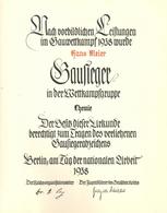 Verleihungsurkunde WK II Gausieger In Der Wettkampfgruppe Chemie I-II (fleckig) - War 1939-45