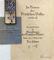 WK II Orden Ehrenkreuz Der Deutschen Mutter 2. Stufe Silber Mit Verleihungsurkunde Schatulle Und Tüte I-II - Oorlog 1939-45