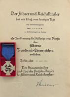 WK II Orden Treudienst Ehrenzeichen Silber Mit Verleihungsurkunde Und Schatulle I-II - War 1939-45