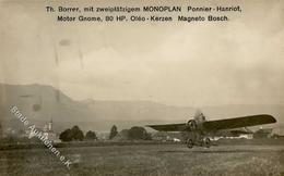 Flugzeug Vor 1945 Th. Borrer Mit Zweiplätzigem Monoplan Ponnier-Hanriot Foto AK I-II Aviation - Autres & Non Classés